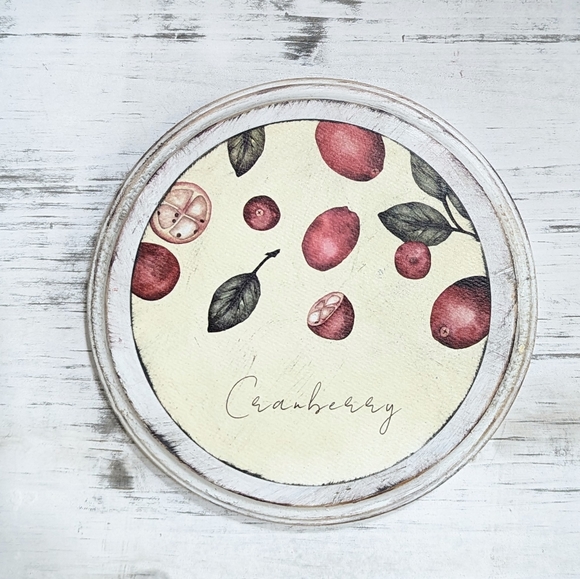 Hand Crafted Rustic Red Cranberries Wood Block Wall Art - Picture 1 of 2